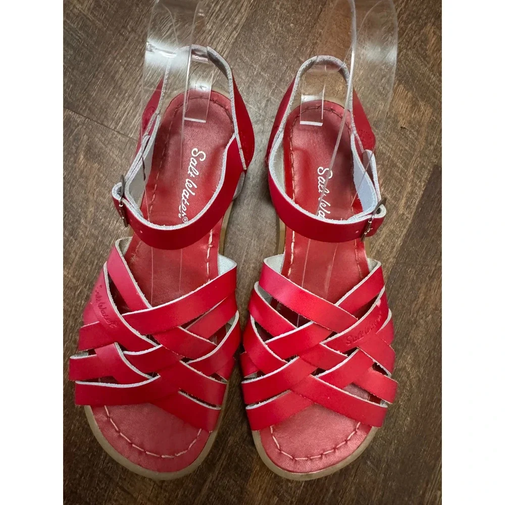 Salt Water Sandals Women's Size 6 Red Leather Woven Strappy Ankle Strap